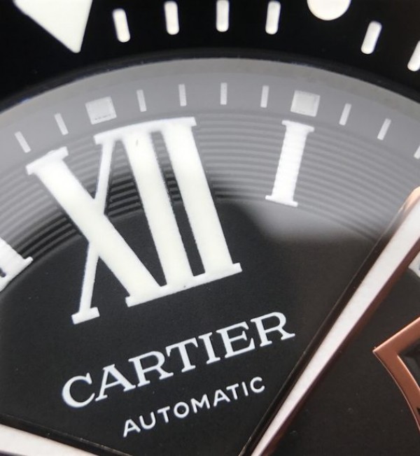 Replica Cartier JJF Calibre De Cartier Diver SS Black Dial RG Bezel Black Rubber Strap A23J