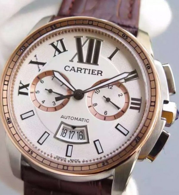Replica Cartier JF Cartier Calibre de Cartier SS/RG Chronograph White Dial Miyota 9100