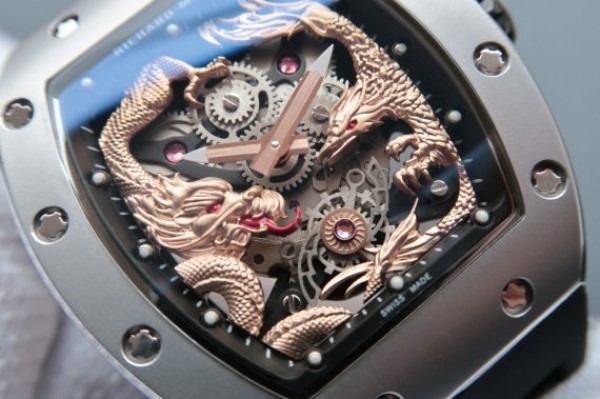 Replica Richard Mille RM057 Dragon Phoenix SS Case RG Dragon Dial Black Rubber Strap