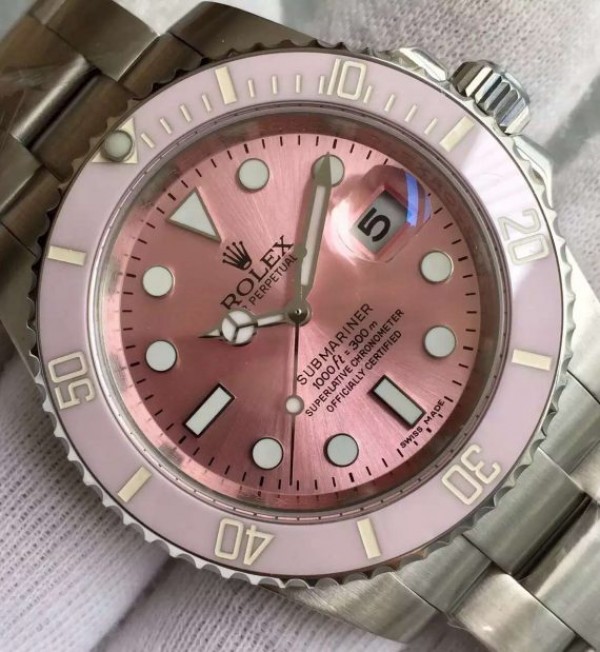 Replica Rolex Submariner Lady SS Pink Bezel Pink Dial SS Bracelet A2836