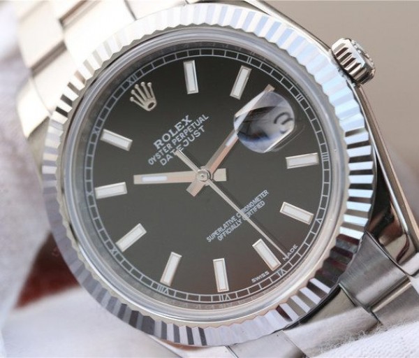 Replica Rolex DateJust 41mm 126334 Noob Fluted Bezel Black Dial Stick Markers Bracelet A3235