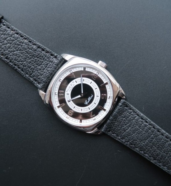 Replica Rolex Cellini Danaos 4243 SS Black/White Dial Black Leather Strap A2824
