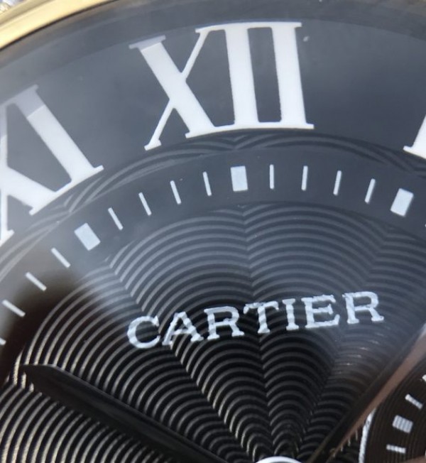 Replica Cartier Ballon Bleu De Cartier Chrono 44mm YG Black Dial Leather Strap A8101