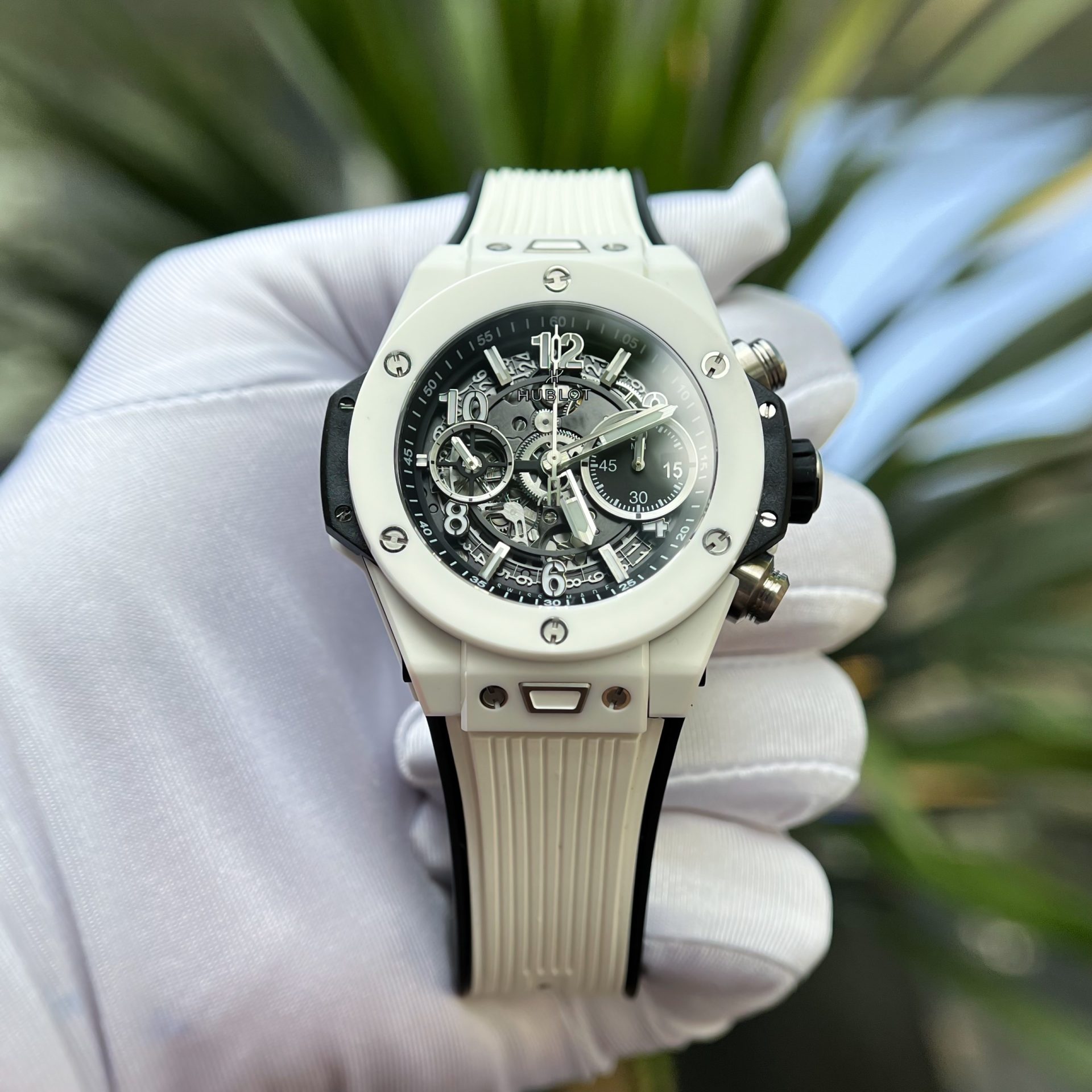 Hublot Best Replica Watch Big Bang Unico White Ceramic Rubber Strap BBF Factory 42mm