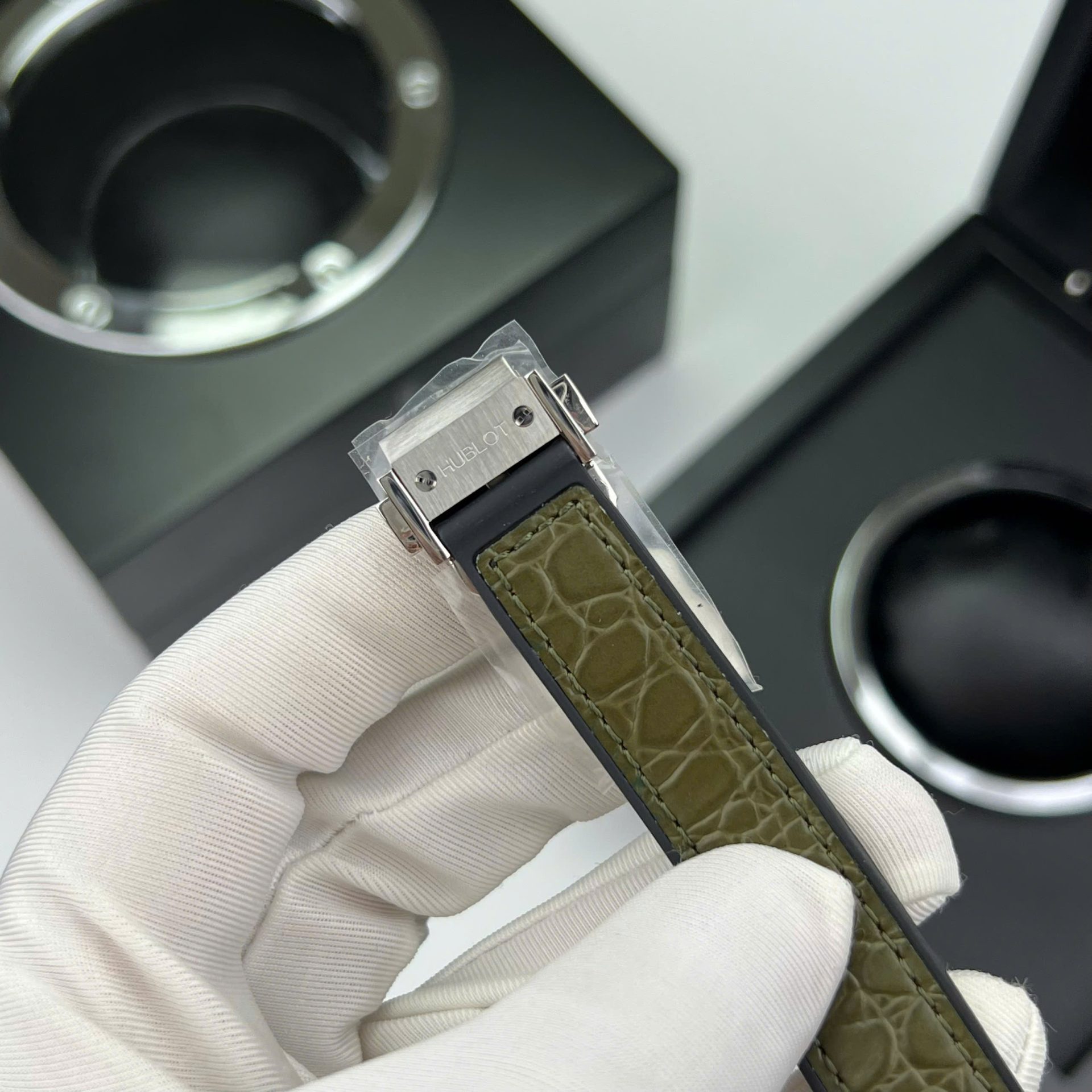 Hublot Classic Fusion Titanium Green Replica Watch Custom Moissanite Diamonds 33mm