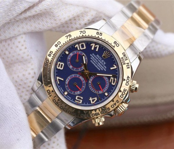 Replica Rolex Daytona 116523 Thick YG Wrapped Blue Dial Numerals Markers SS/YG Bracelet A7750