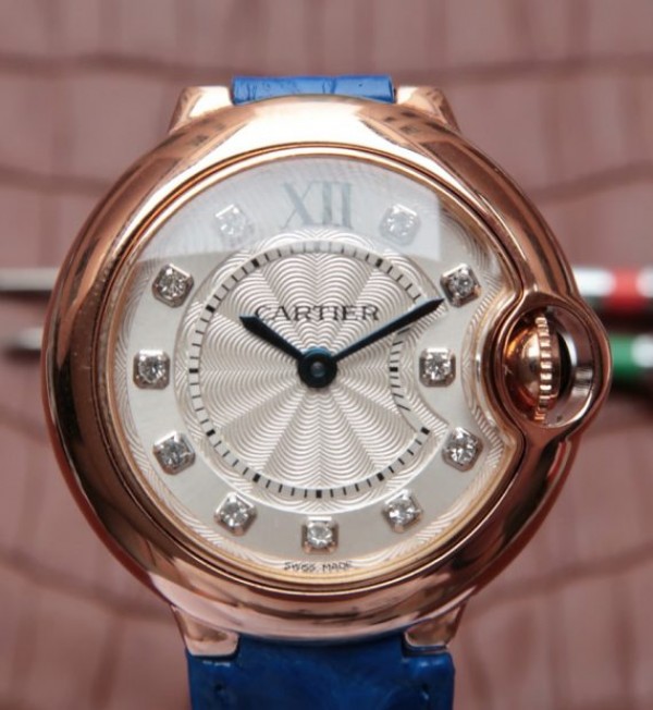 Replica Cartier Ballon Bleu 28mm Ladies RG White Dial Diamonds Markers Ronda Quartz