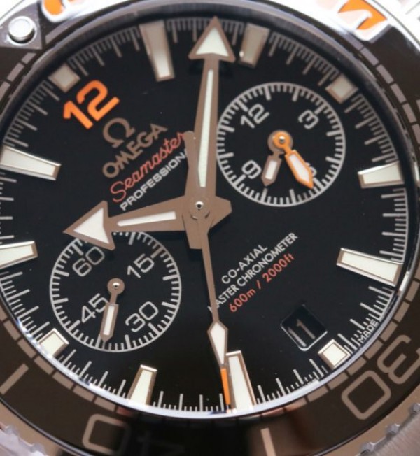 Replica Omega OMF Planet Ocean Master Chronometer Black/Orange Bezel Black Dial SS Bracelet A9900