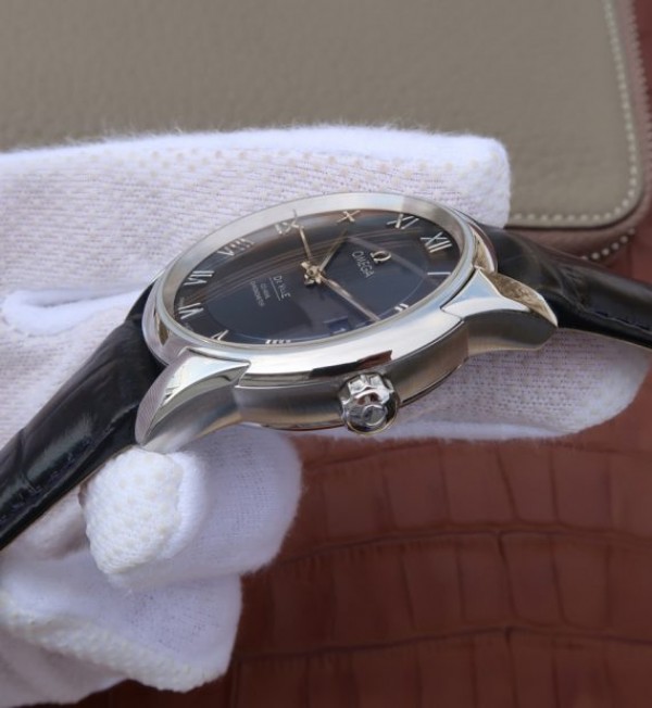 Replica Omega V6 De Ville 41mm SS Blue Dial Black Leather Strap A8500