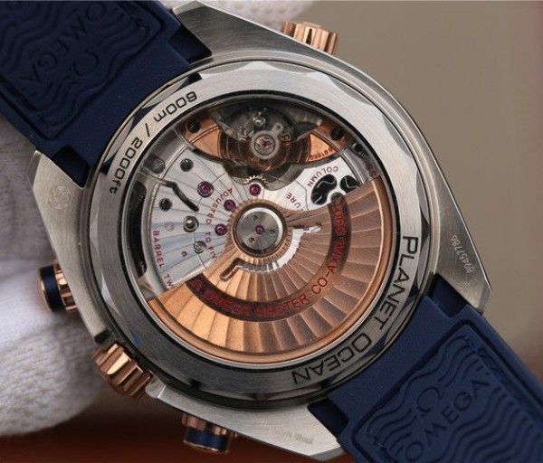 Replica Omega OMF Planet Ocean Master Chronometer SS/RG Blue Bezel Blue Dial Leather Strap A9901