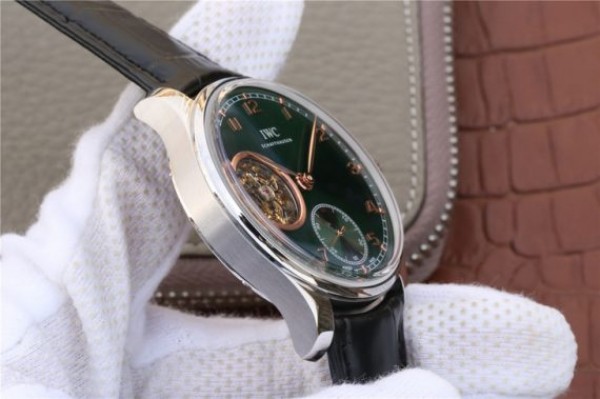 Replica IWC Portuguese Tourbillon IW5463 SS YLF Green Dial RG Markers Black Leather Strap A98900