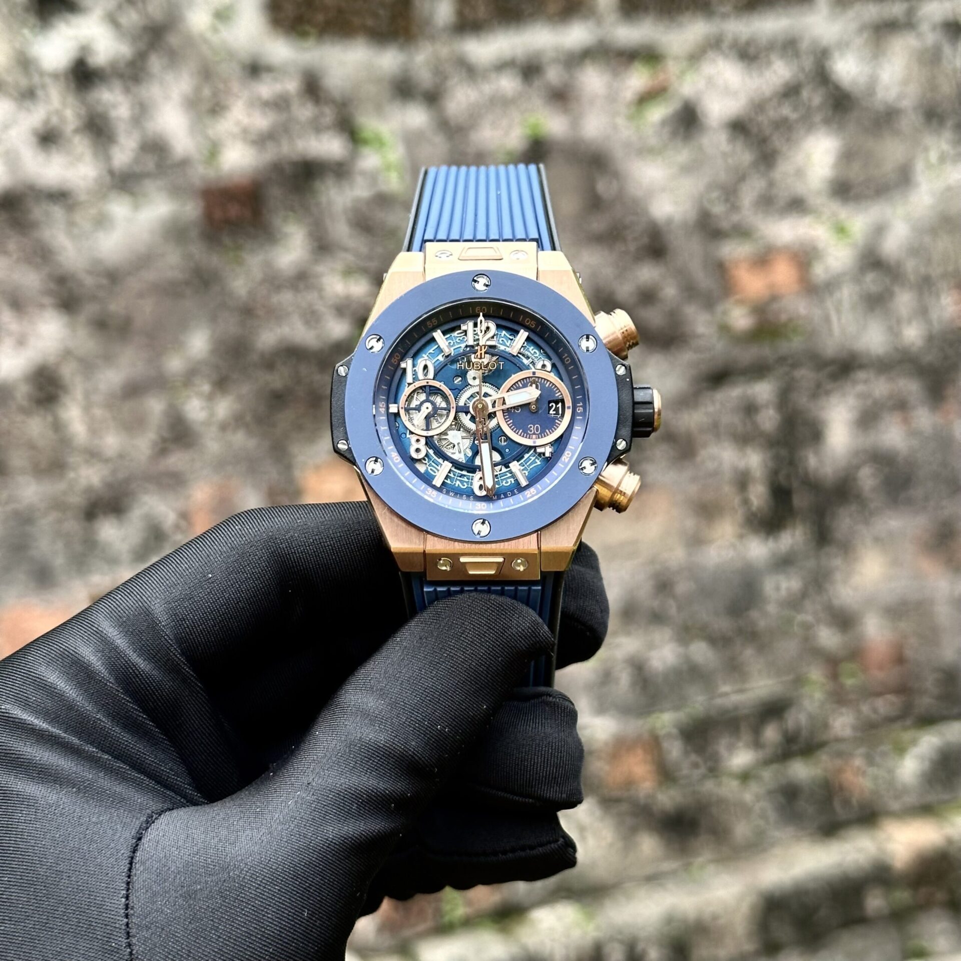 Hublot Replica Watch Big Bang Unico King Gold Blue Ceramic Benzel 44mm