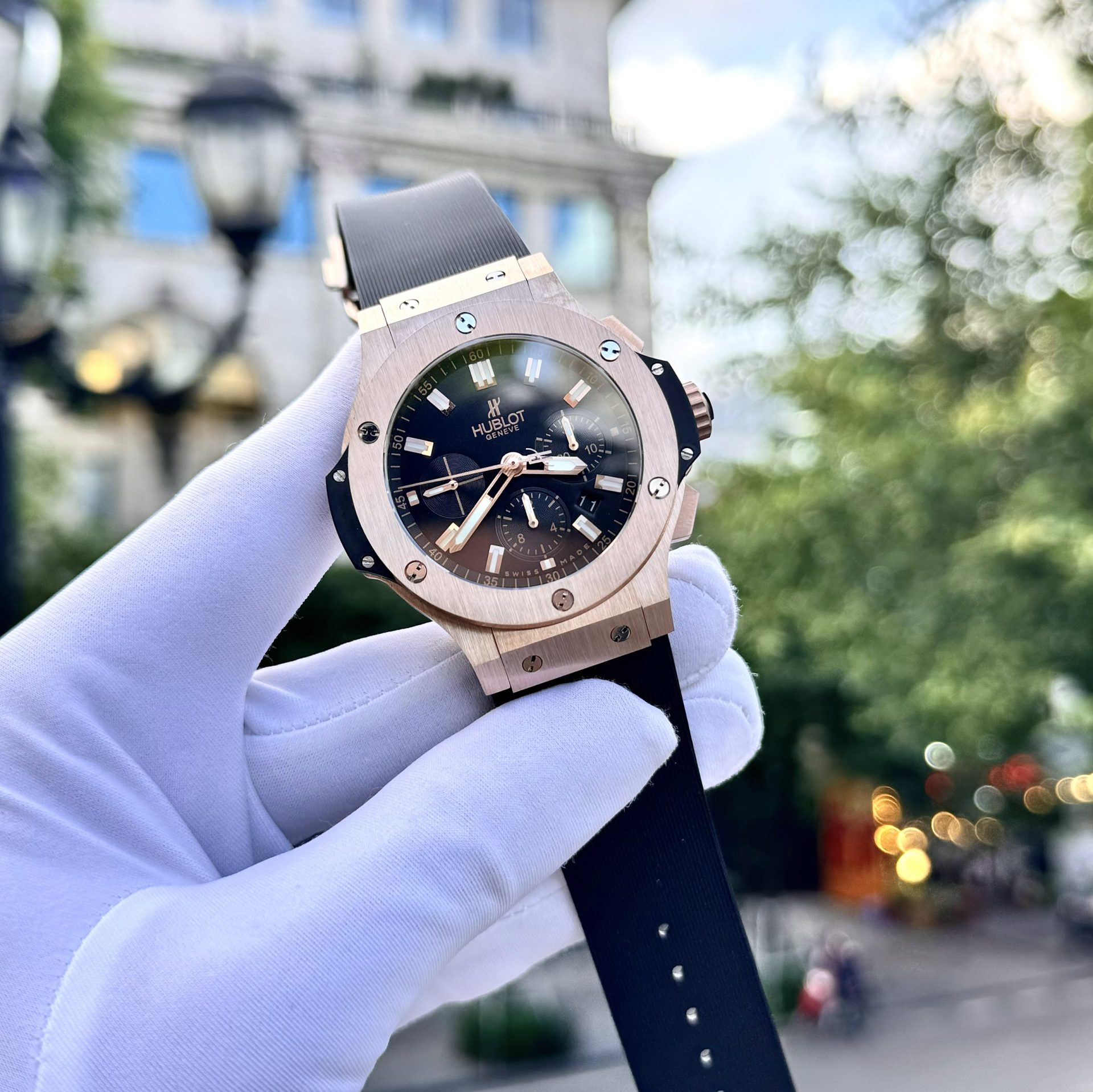 Hublot Fake Watches Big Bang Chronograph King Gold Black Dial 44mm