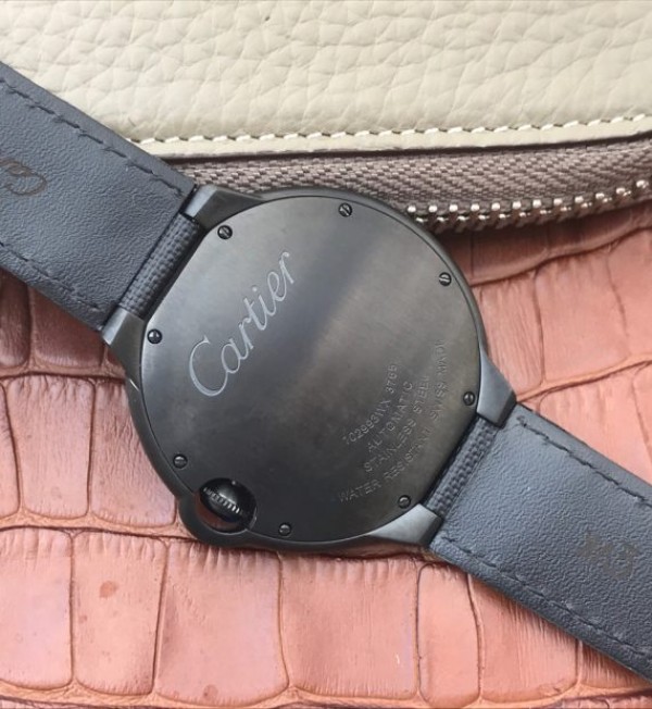 Replica Cartier JF Ballon Bleu 42mm DLC All Black Black Textured Dial Leather Strap A1847