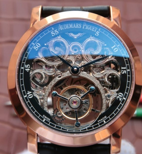Replica Audemars Piguet Jules Audemars Skeleton Tourbillon RG Dial Leather Strap