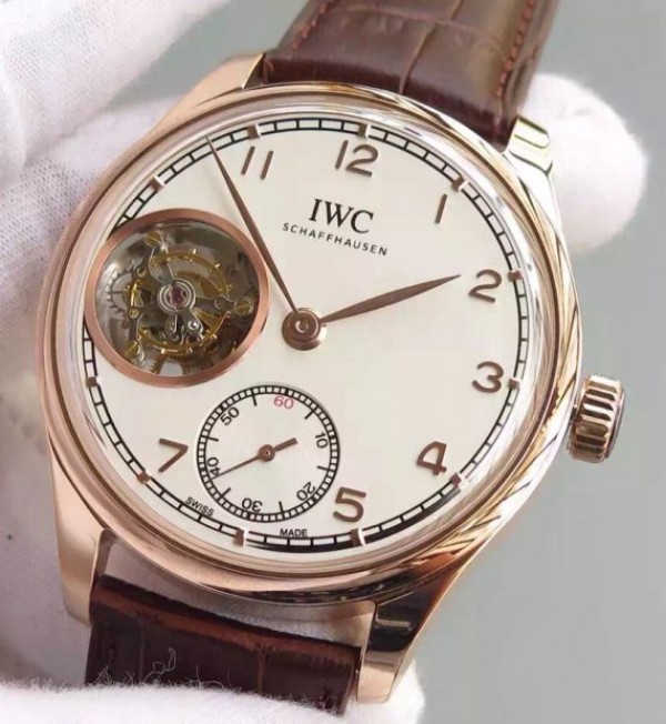 Replica IWC TF Portuguese Tourbillon IW5463 RG White Dial Leather Strap