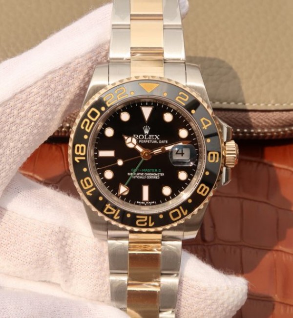 Replica Rolex GMT-Master II 116713 LN Black Ceramic Thick YG Wrapped Noob A3186
