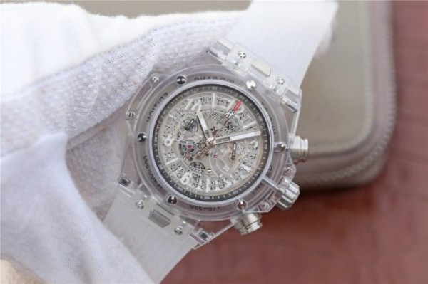 Replica Hublot Big Bang Unico Sapphire Plastic Case Skeleton Dial White Rubber Strap Jap Quartz
