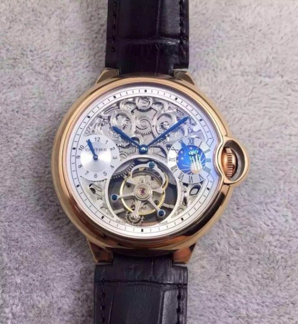 Replica Cartier Ballon Bleu Skeleton Tourbillon RG White Dial