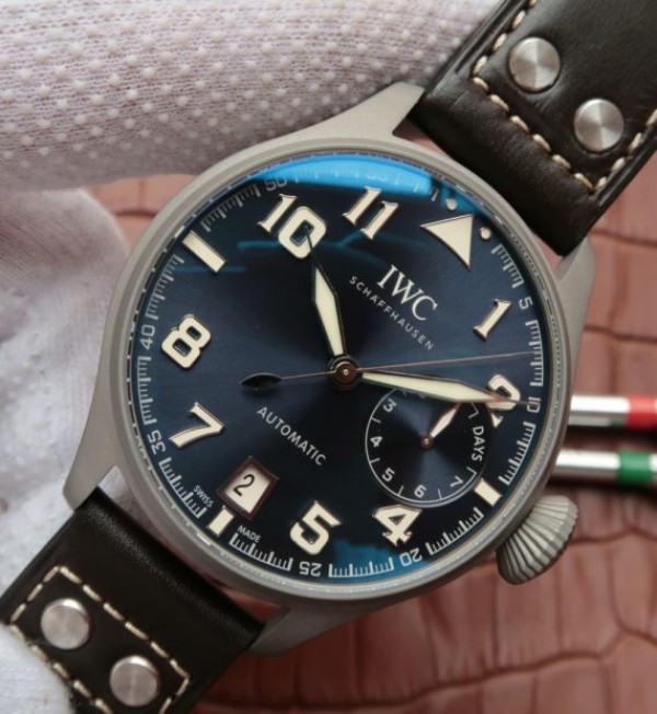 Replica IWC Big Pilot Custom Made Sandblasted Case Blue Dial Leather Strap