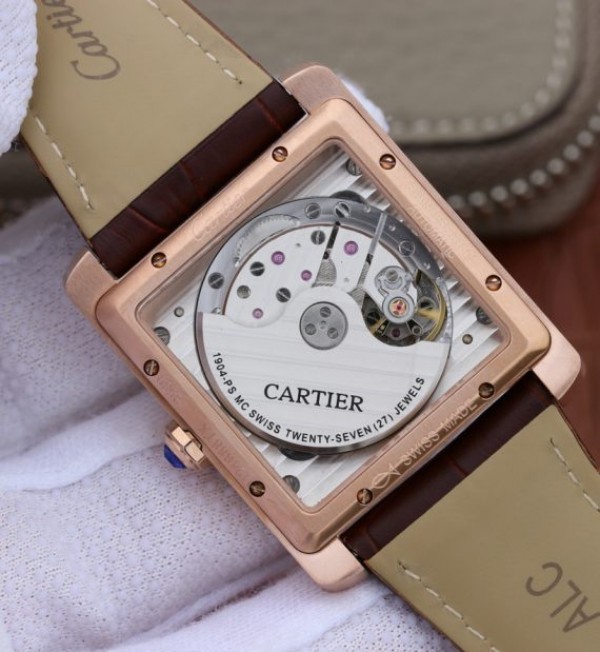Replica Cartier Tank MC RG White Textured Dial Brown Leather Strap