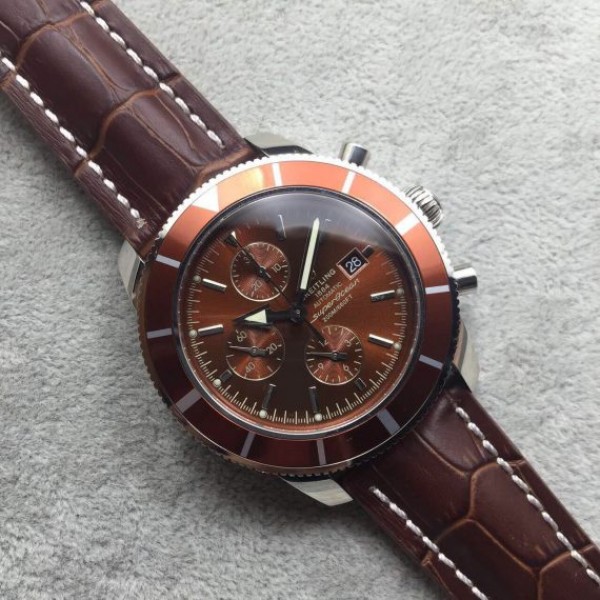 Replica Breitling Super Ocean Heritage Chrono SS Brown Dial SS Leather Strap A7750