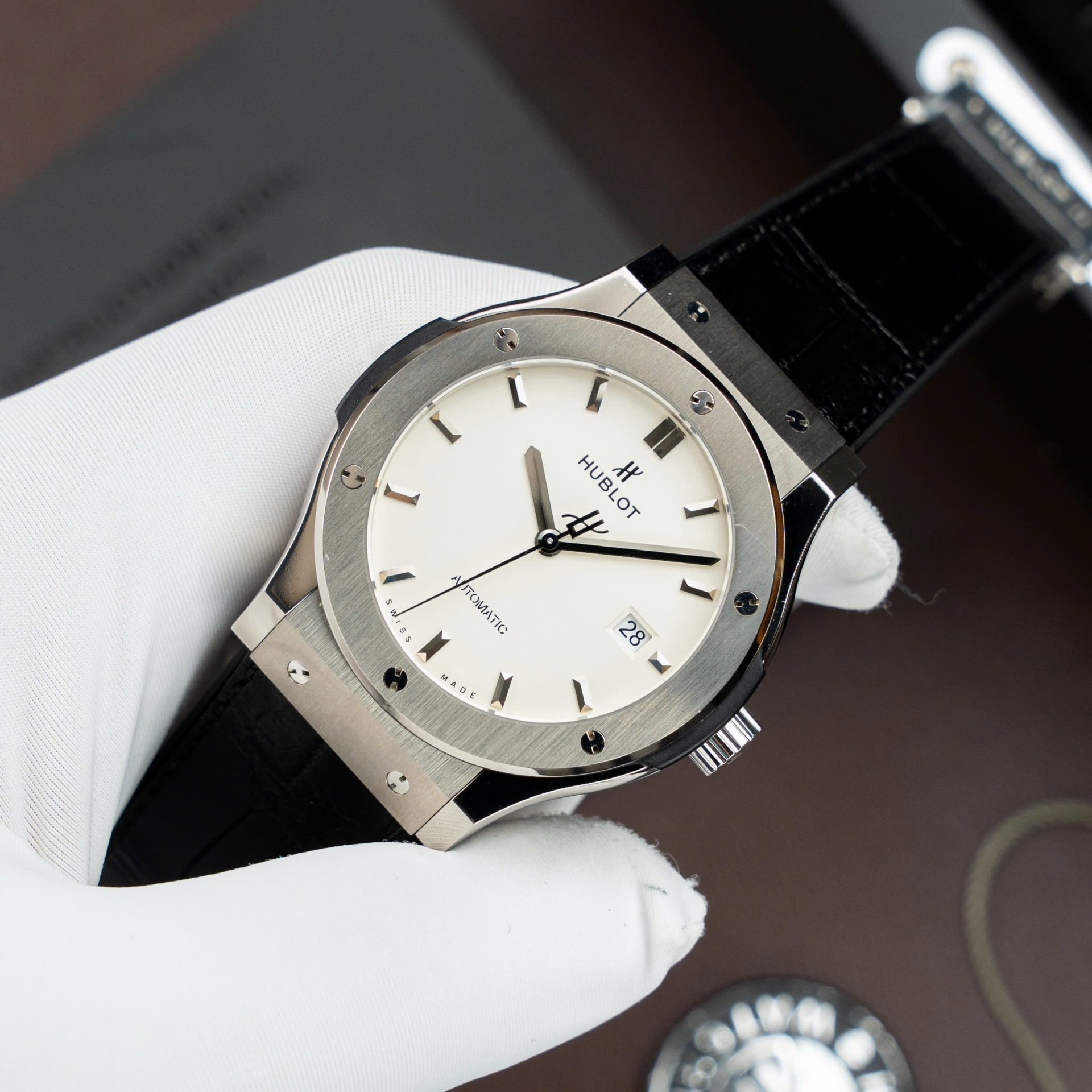 Hublot Classic Fusion Titanium White Dial Replica Watches Movement SW300 Weight 84 Gram 42mm