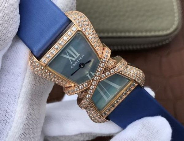 Replica Cartier High Jewelry Watches RG WJ306014 Blue Dial Blue Fabric Strap