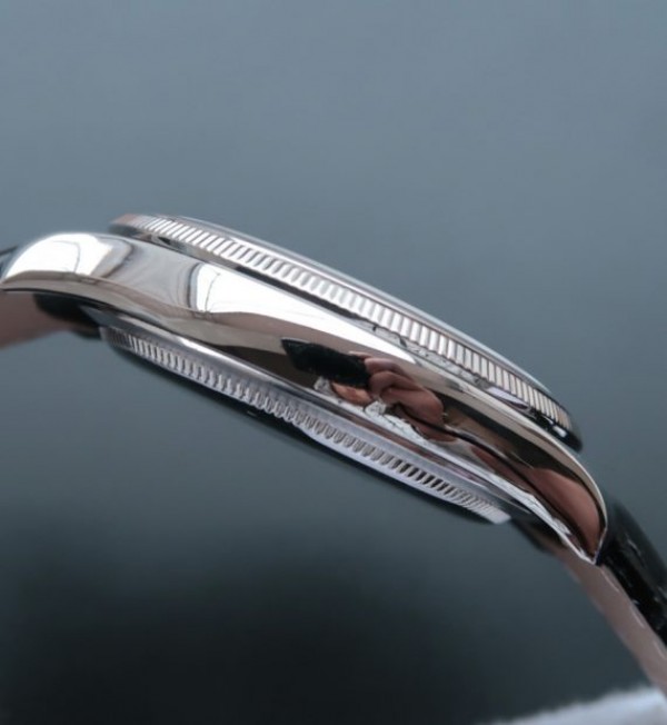 Replica Rolex MK Cellini Time 50509 SS Black Dial Leather Strap A3165