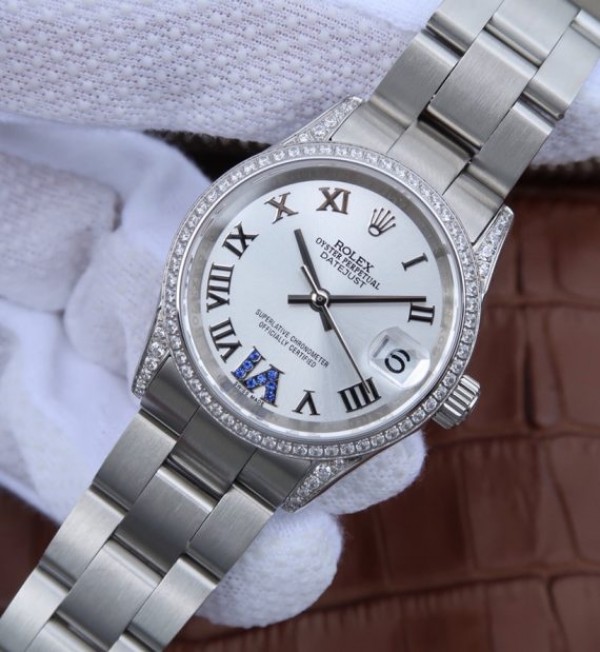 Replica Rolex DateJust 31mm 178383 Diamonds Bezel Roman Markers White Dial A2235