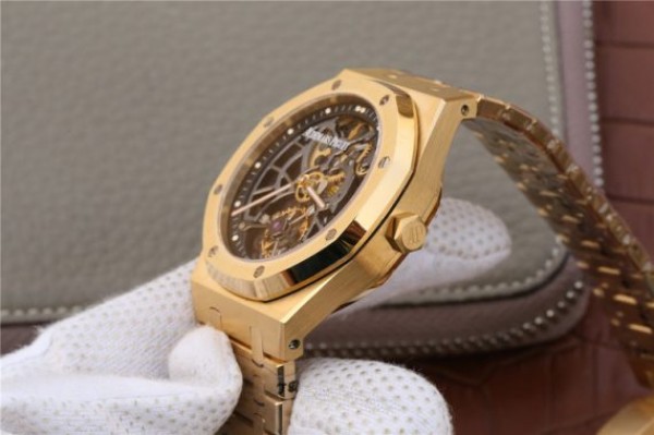 Replica Audemars Piguet Royal Oak Tourbillon Extra-Thin Openworked YG Skeleton Dial YG Bracelet