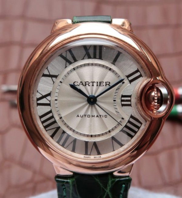 Replica Cartier Ballon Bleu 33mm RG White Textured Dial Leather Strap
