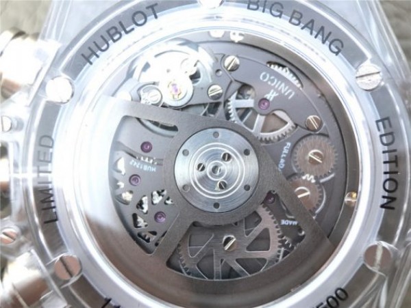 Replica Hublot Big Bang Unico Sapphire Plastic Case Skeleton Dial White Rubber Strap Jap Quartz