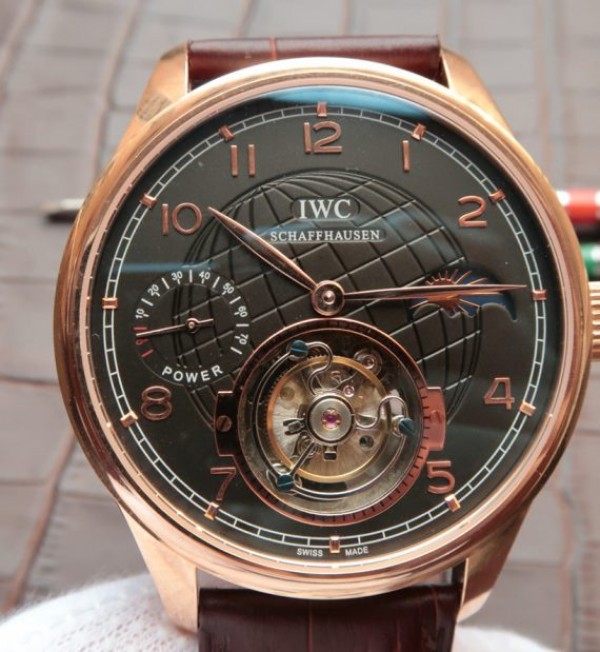 Replica IWC Portuguese Tourbillon Power Reserve Moonphase RG Markers Black Dial