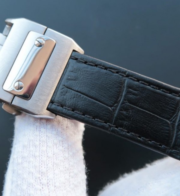 Replica Cartier V6 Santos 100 41mm White Dial Black Leather Strap A2824