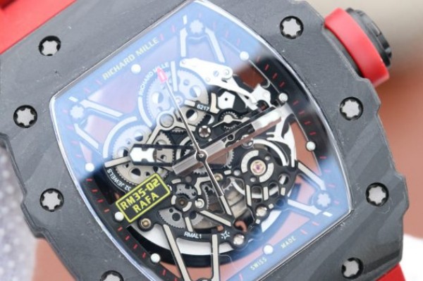 Replica Richard Mille RM035-02 Rafael Nadal FC Titanium Case KVF Skeleton Dial Red Rubber Strap MIYOTA8215
