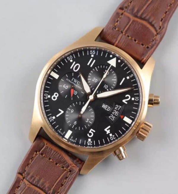 Replica IWC V6 Pilot Chrono RG IW377706 Black Dial A7750