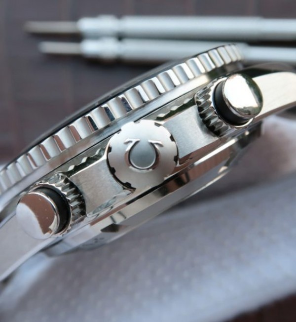 Replica Omega Seamaster Planet Ocean Chrono 45mm Black Dial Silver Markers SS Bracelet A7750