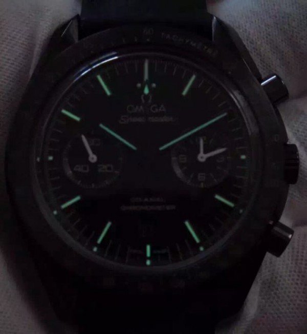 Replica Omega Speedmaster Moonwatch Co-Axial Chronograph Pitch Black Leather A9300