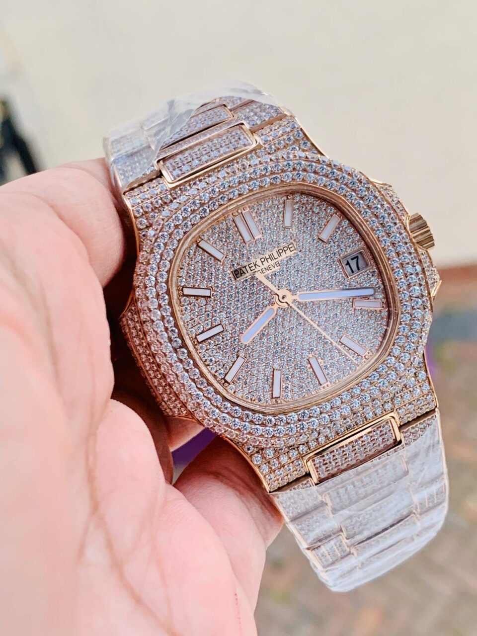 Replica PATEK PHILIPPE ICED Nautilus Jumbo 5711 RG TWF Full Paved Diamonds Dial Case and Bracelet A324
