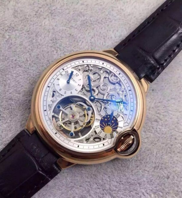 Replica Cartier Ballon Bleu Skeleton Tourbillon RG White Dial