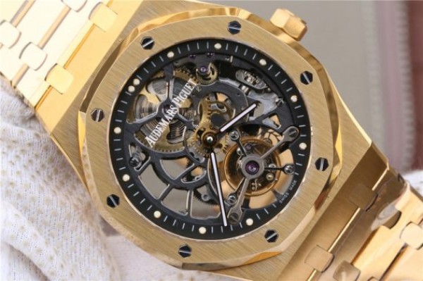 Replica Audemars Piguet Royal Oak Tourbillon Extra-Thin Openworked YG Skeleton Dial YG Bracelet
