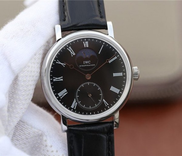 Replica IWC Vintage IW544801 Black Dial Black Leather Strap