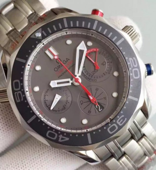 Replica Omega Seamaster 300m Diver ETNZ Regatta Co-Axial Chronograph Gray Dial SS Bracelet A7753
