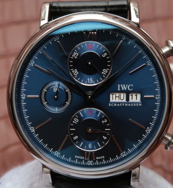 Replica IWC Portofino Chrono IW391019 Blue Dial Leather Strap