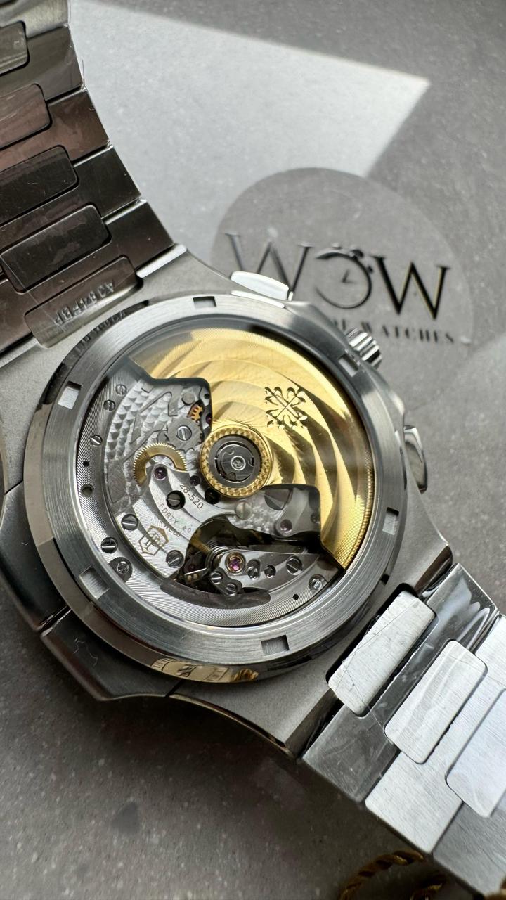Replica PATEK PHILIPPE PPF Nautilus Chronograph Travel 5990 SS Grey Dial Stick on SS Bracelet A28-520