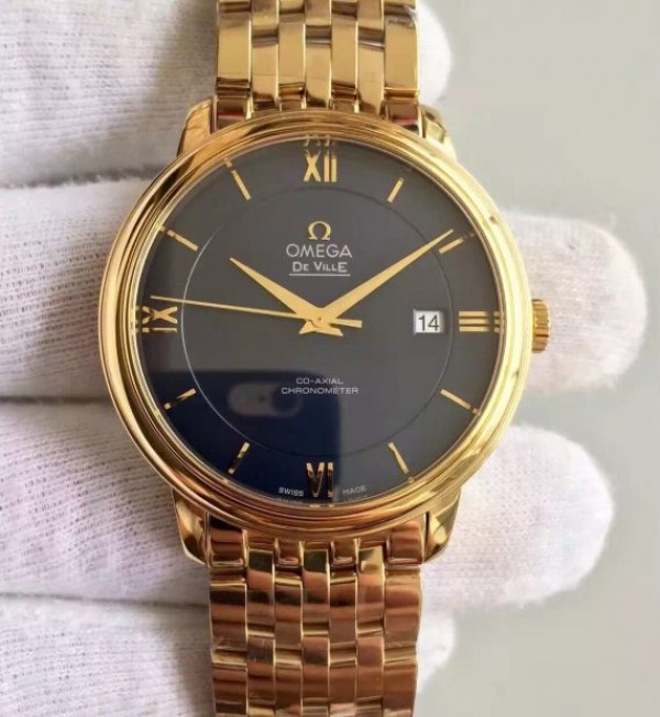 Replica Omega MK De Ville 39.5mm Blue Dial YG Case SS Bracelet A2824