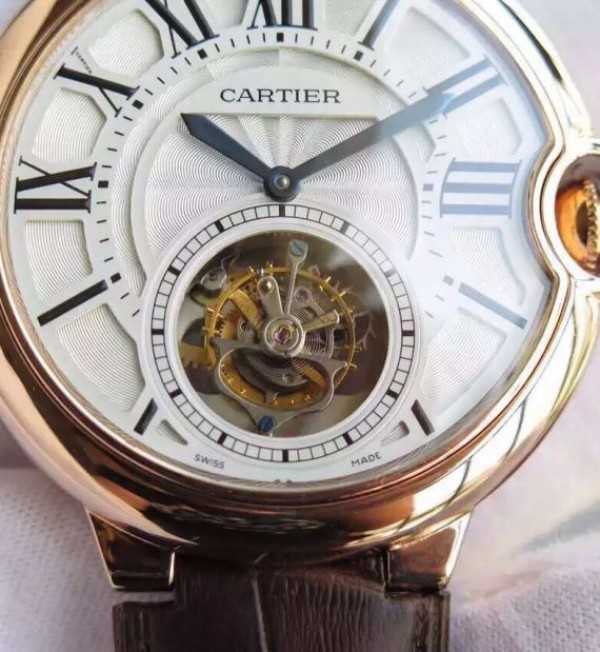 Replica Cartier Ballon Bleu Tourbillon YG Brown Leather Strap