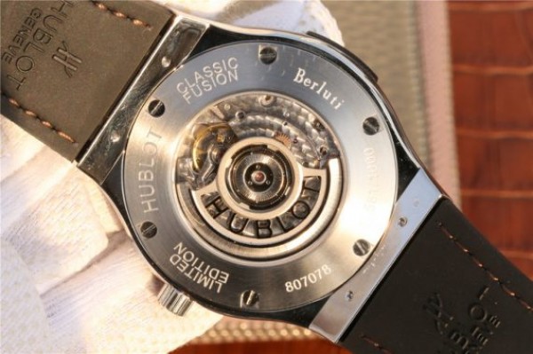 Replica Hublot Classic Fusion 45mm SS Berluti Scritto Brown Leather Dial Gummy Strap A2892
