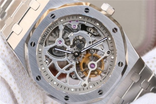 Replica Audemars Piguet Royal Oak Tourbillon Extra-Thin Openworked SS Skeleton Dial SS Bracelet
